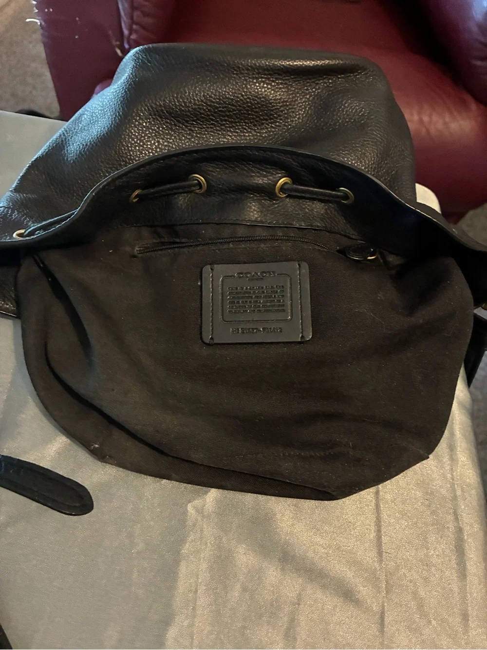 Coach Black Leather Drawstring Crossbody Bucket Bag with Gold Hardware